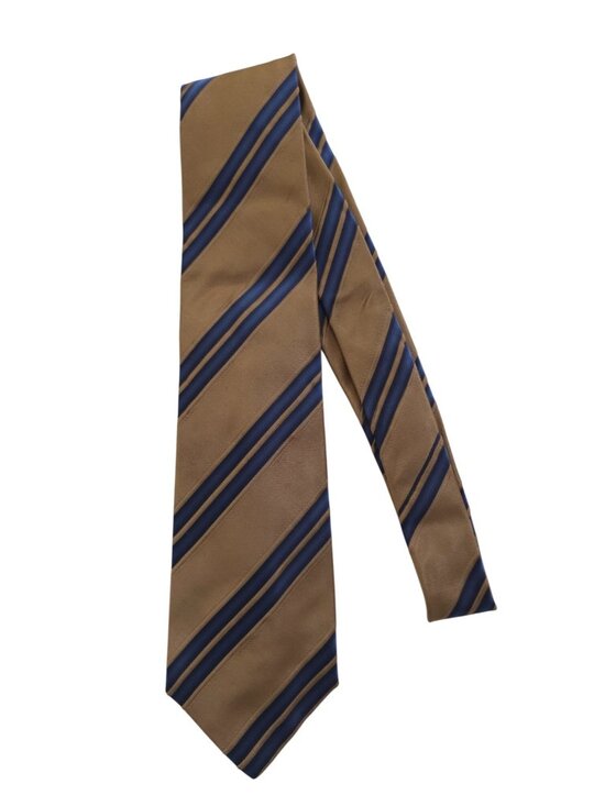 Kiton Other - Kiton Napoli Bronze-Brown & Blue Striped 100% Silk Tie - Made In Italy